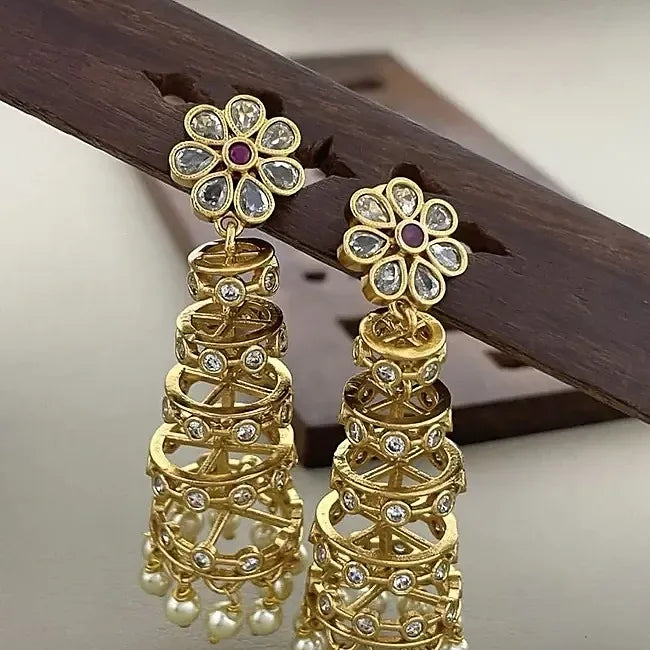 Flower Tower White Jhumka