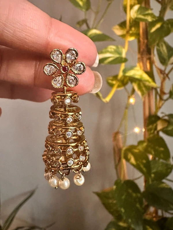 Flower Tower White Jhumka