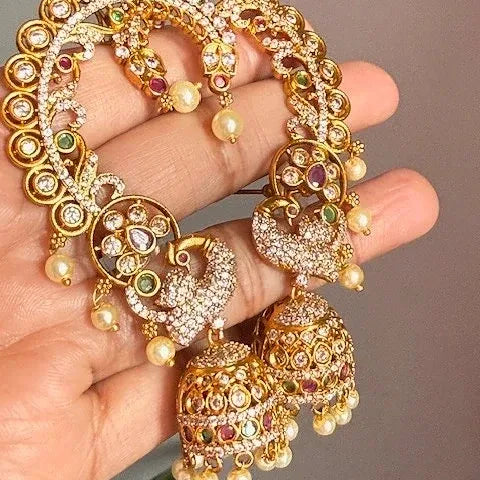AD stone peacock Earcuff Earings