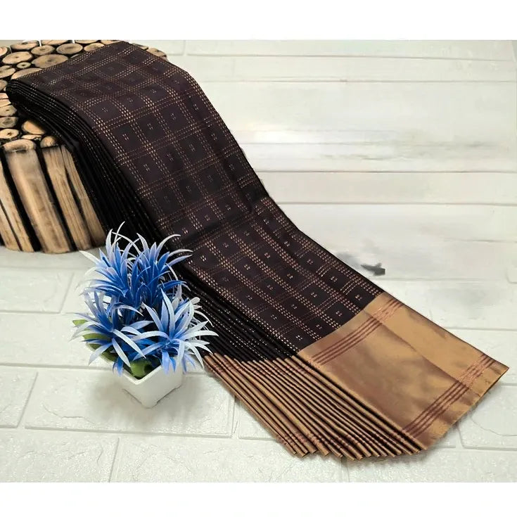 Softsilk dark purple with copper border saree