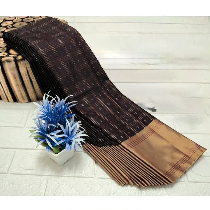 Softsilk dark purple with copper border saree