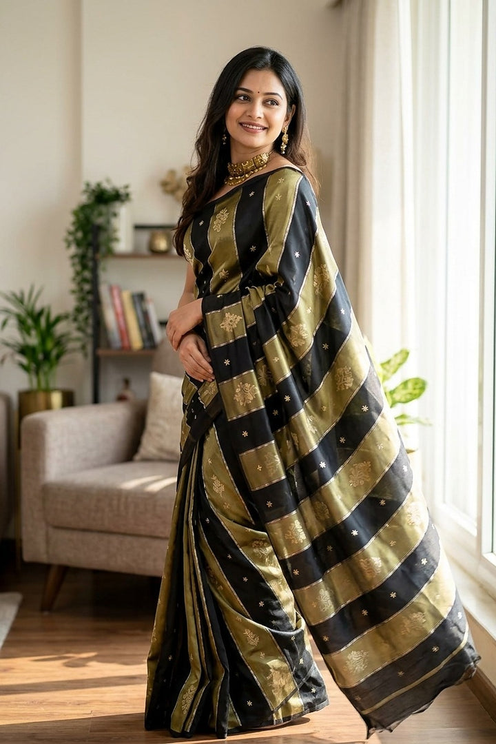 Soft silk Vertical  gold saree