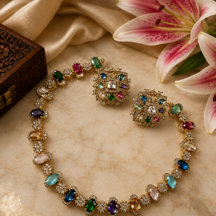 Multicolour ad stone necklace