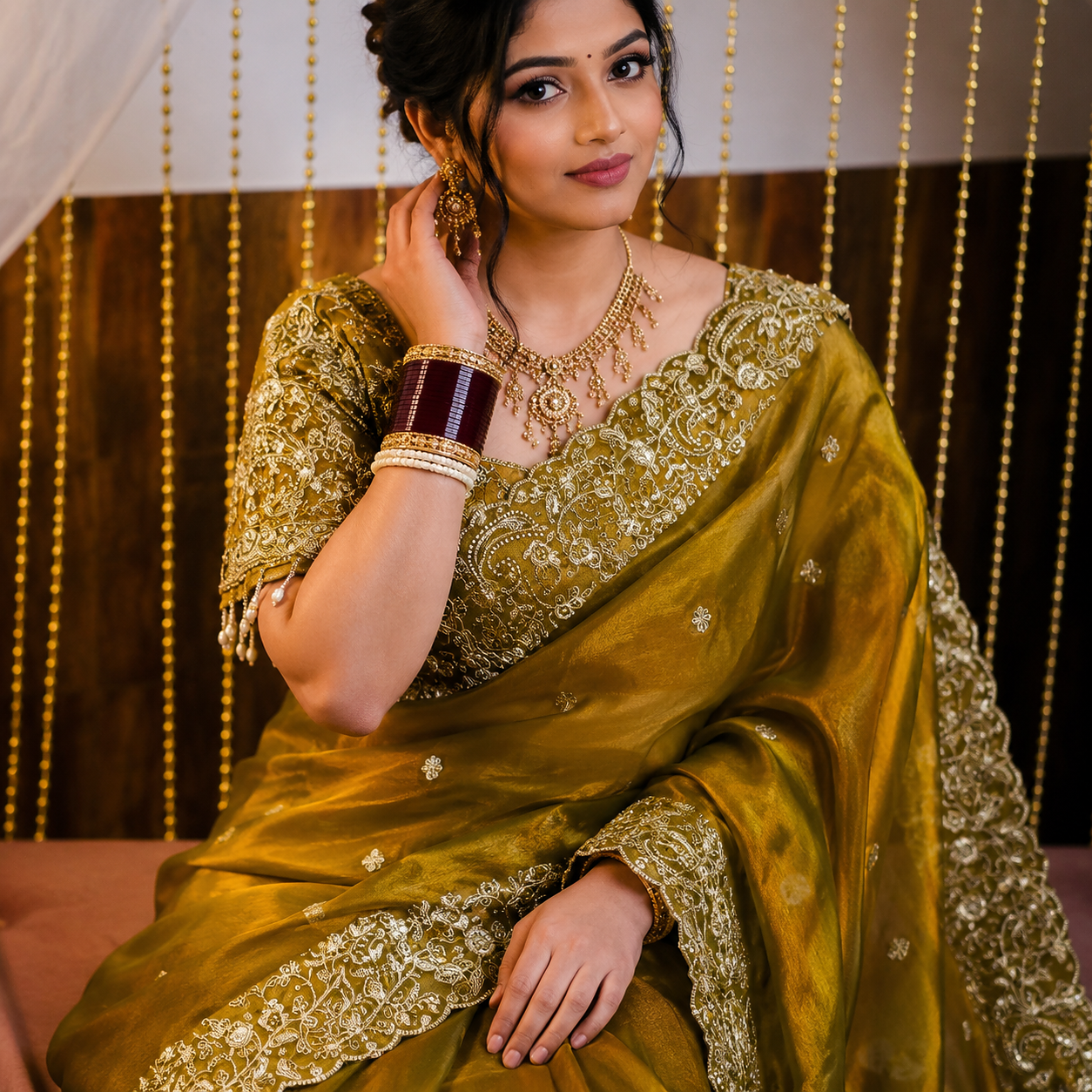 Embroidery saree with ready made blouse