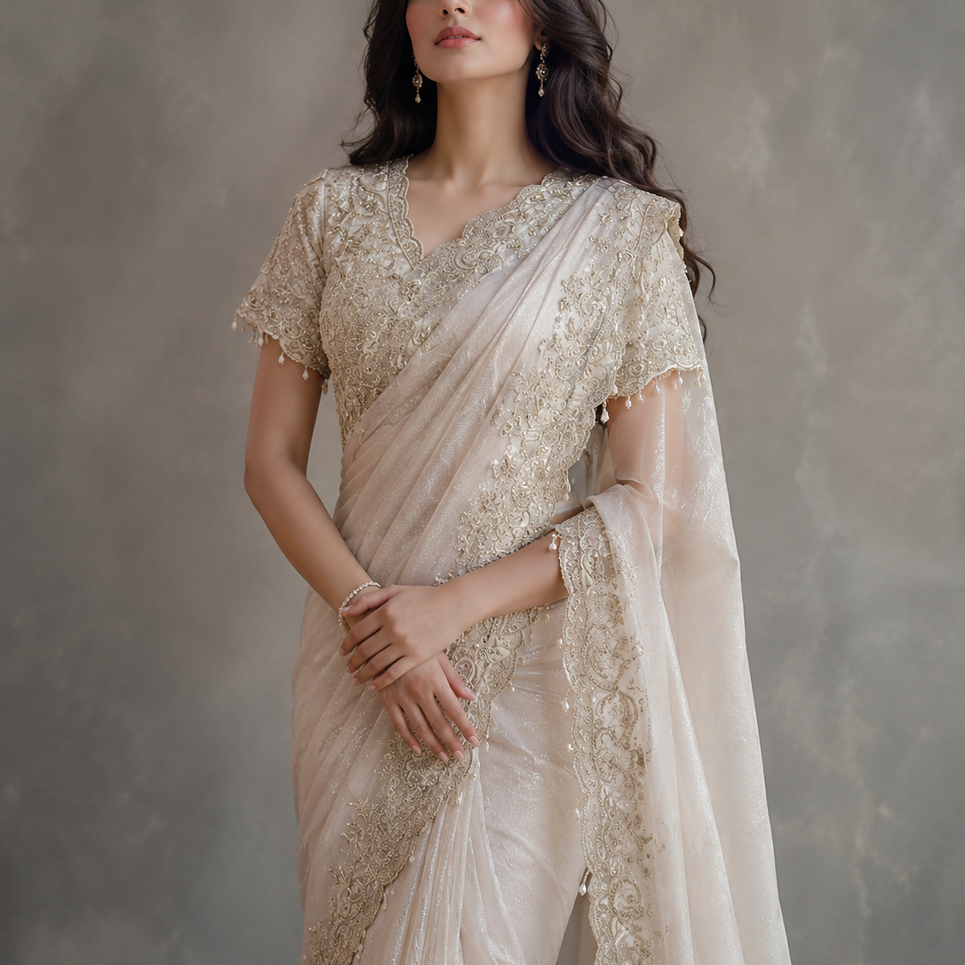 Embroidery saree with readymade blouse
