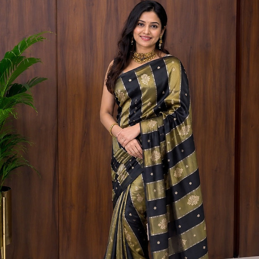 Soft silk Vertical  gold saree
