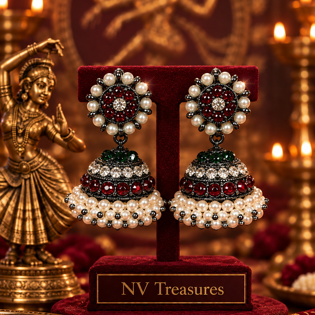Traditional silver jhumka