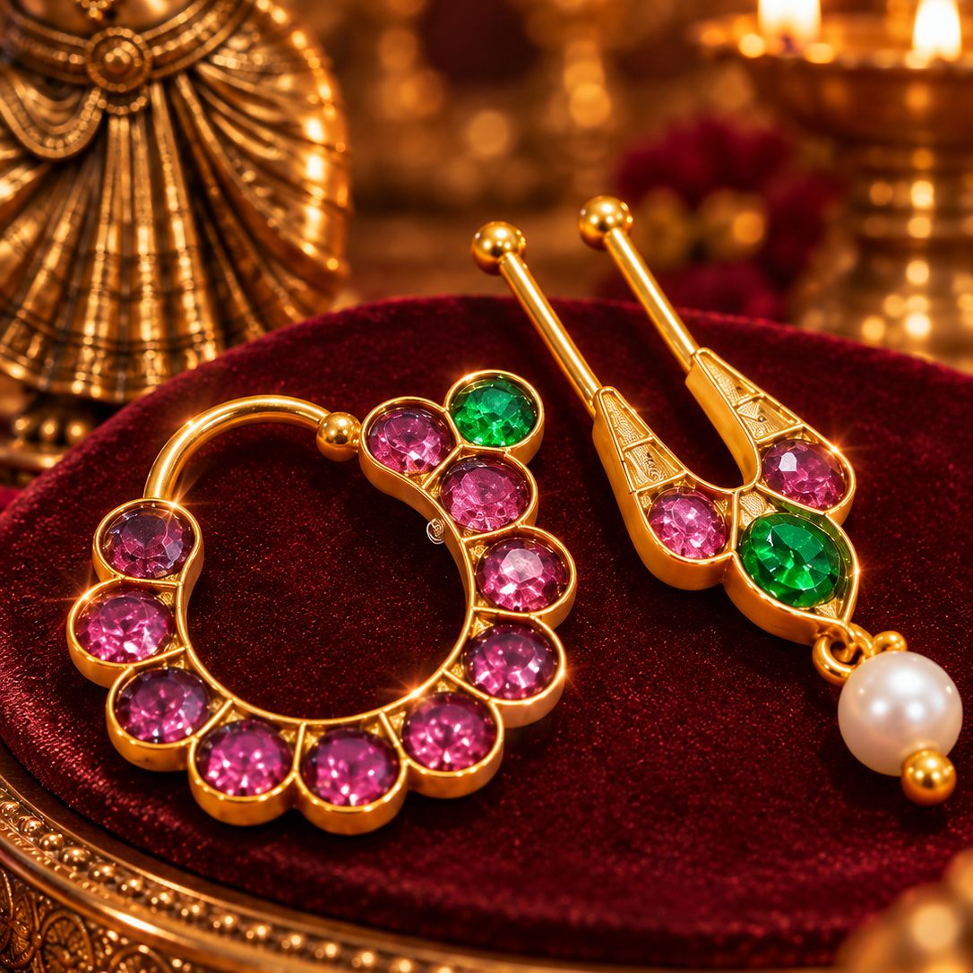 Classical dance nose pin kemp stone