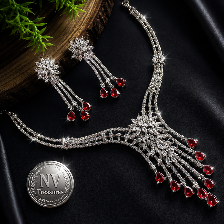AD red stone necklace set