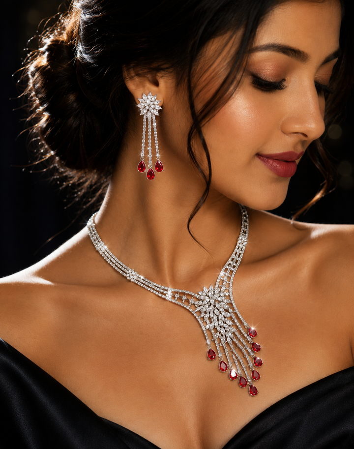 AD red stone necklace set