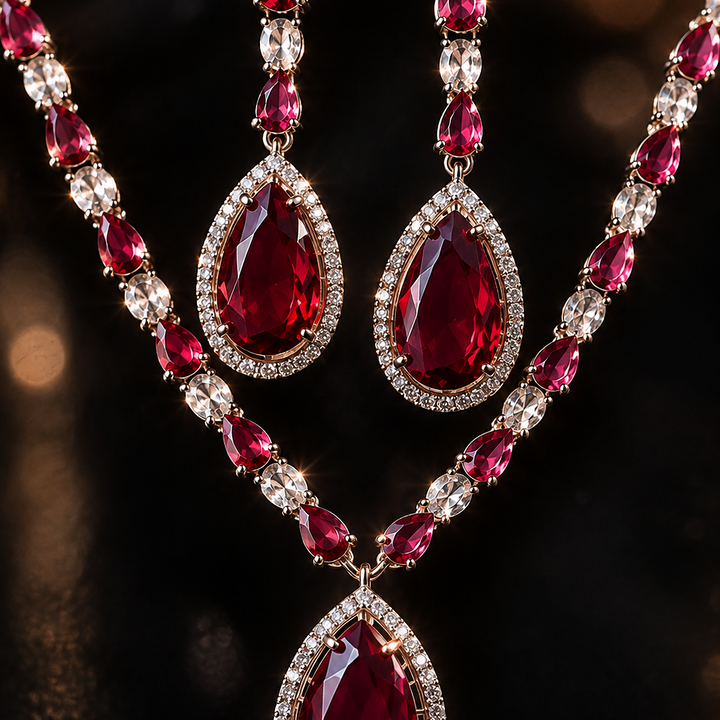 Ruby red ad necklace set