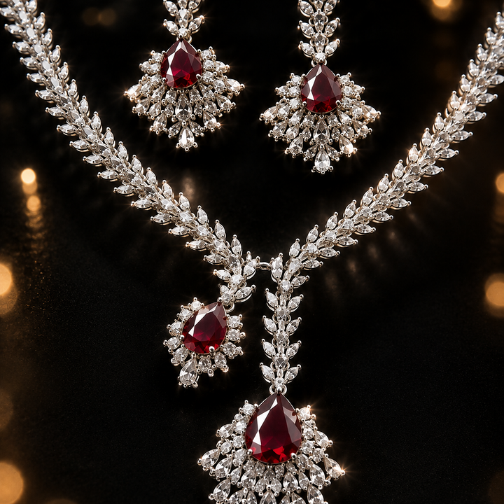 Ad necklace set ruby red