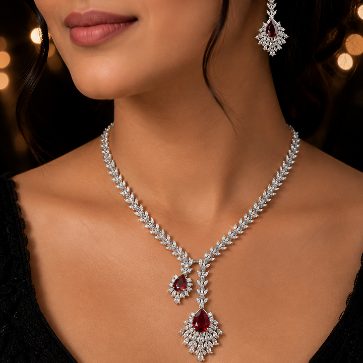 Ad necklace set ruby red
