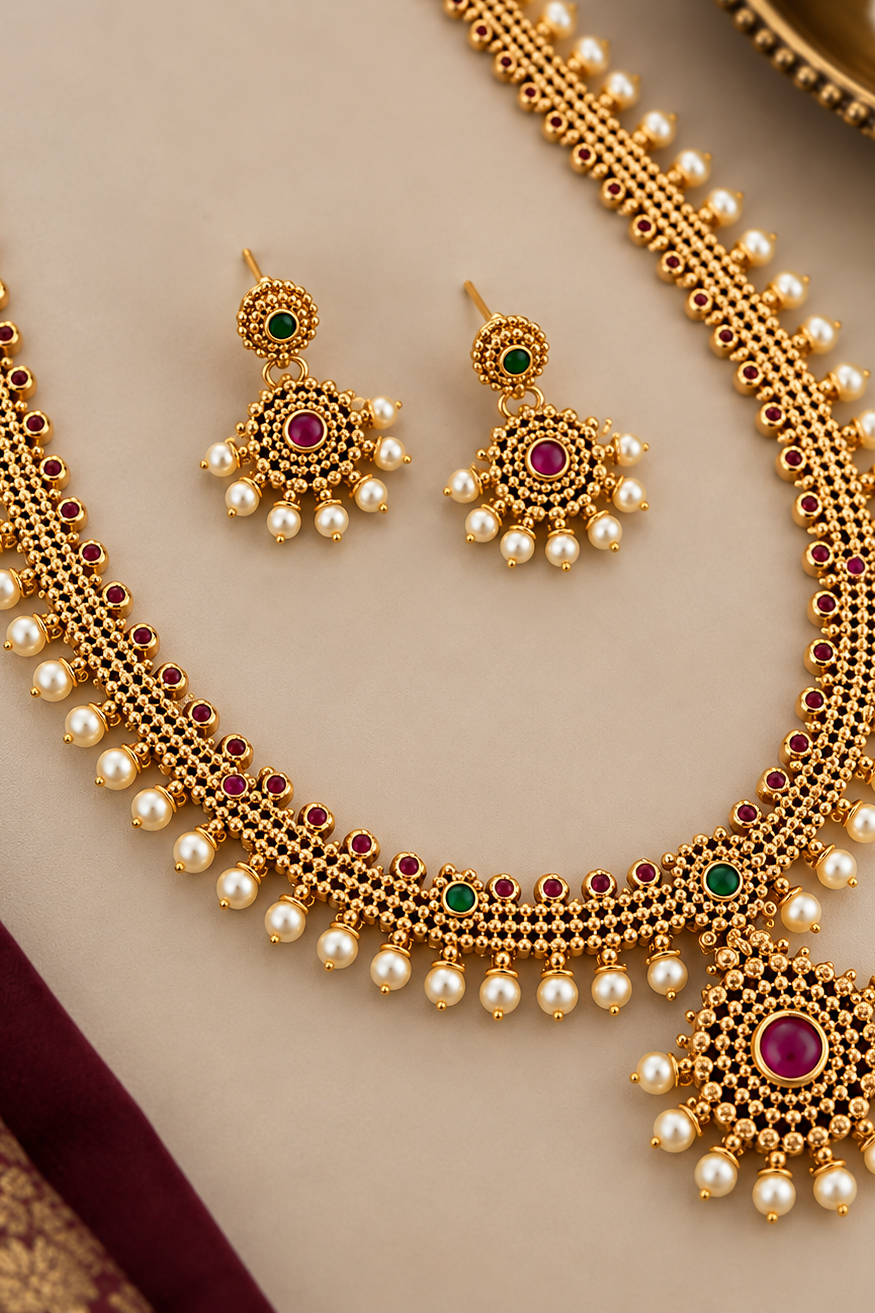 Pearl design long haram/necklace