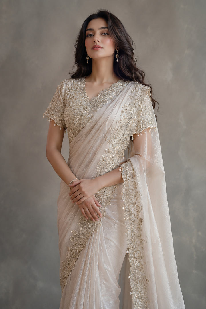 Embroidery saree with readymade blouse