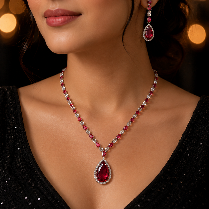 Ruby red ad necklace set