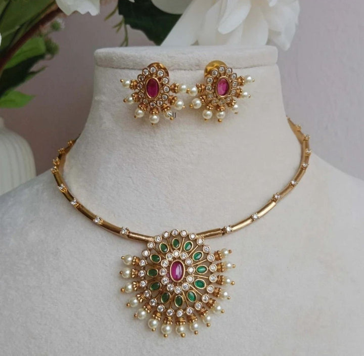 Green,Pink,White Stone Combo Set