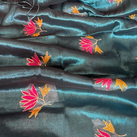 Embroidary work silk tissue saree
