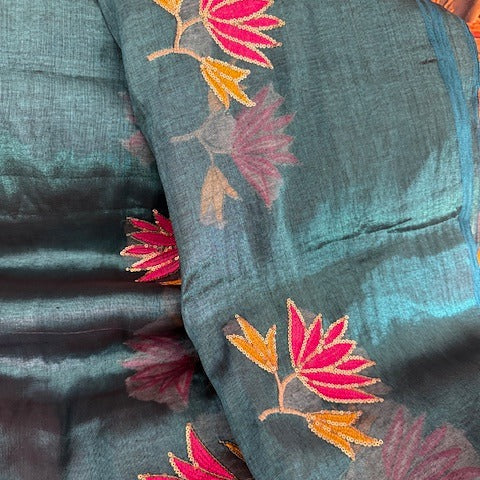 Embroidary work silk tissue saree
