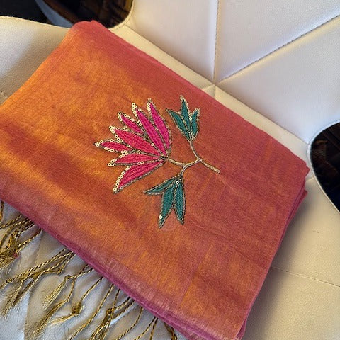 Embroidary work silk tissue saree