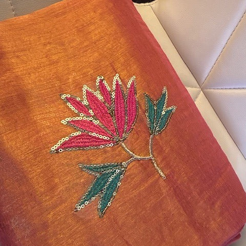 Embroidary work silk tissue saree