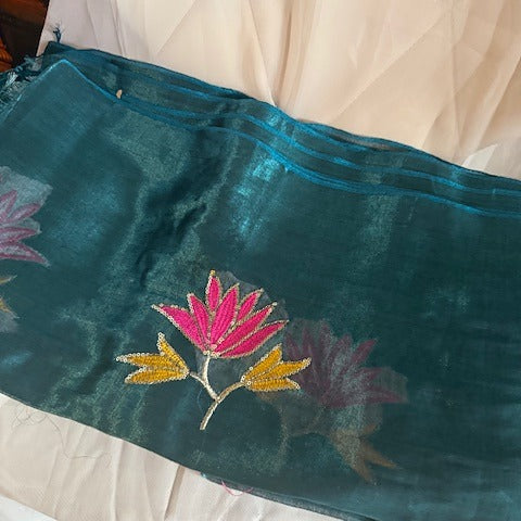 Embroidary work silk tissue saree