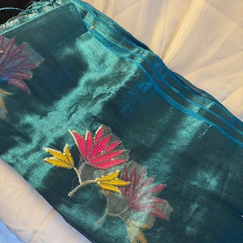 Embroidary work silk tissue saree