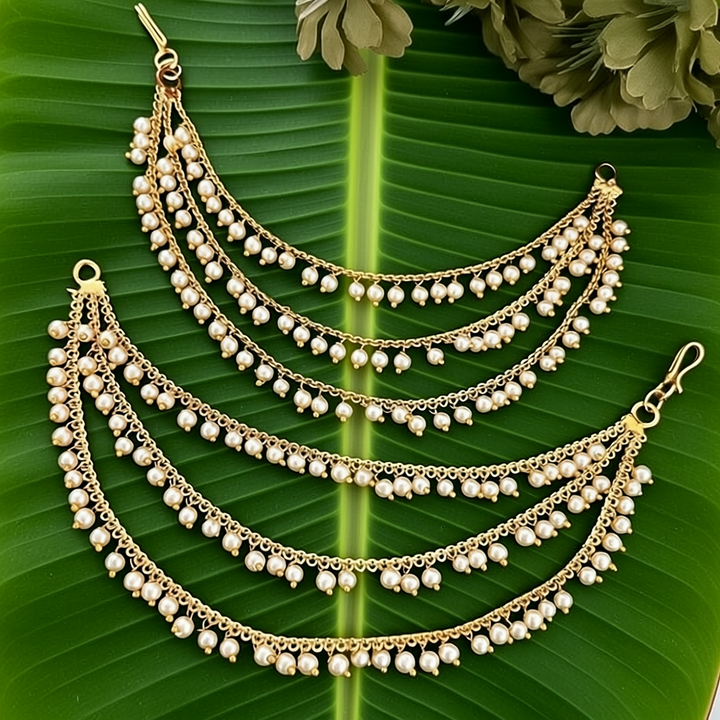Three layer pearl earchain/Mattal