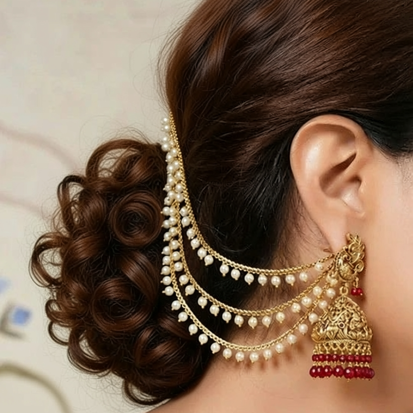Three layer pearl earchain/Mattal