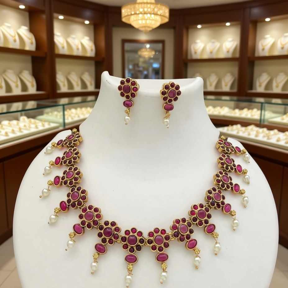 Flower design necklace pink