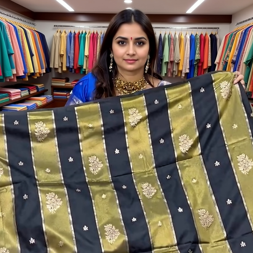 Soft silk Vertical  gold saree
