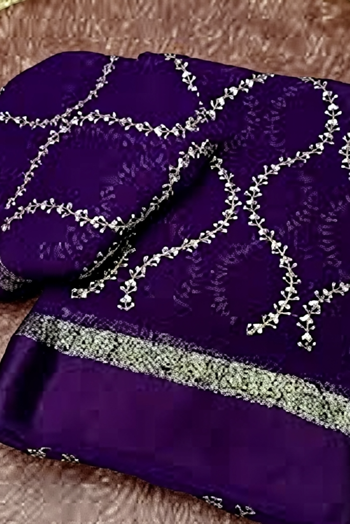 Embroidered Viscose Georgette Saree With Satin Border