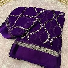 Embroidered Viscose Georgette Saree With Satin Border