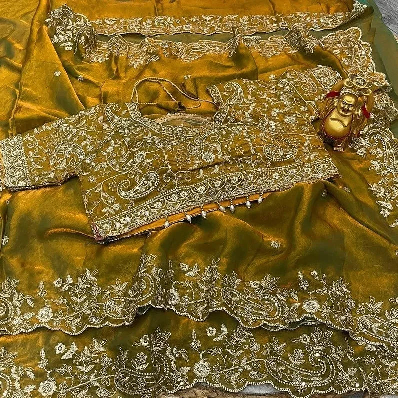 Embroidery saree with ready made blouse