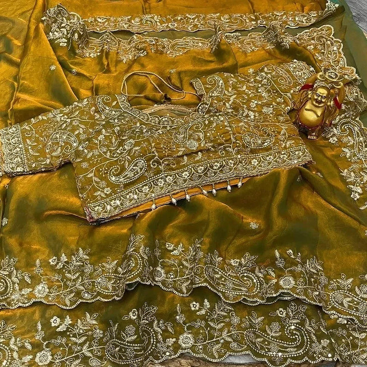 Embroidery saree with ready made blouse
